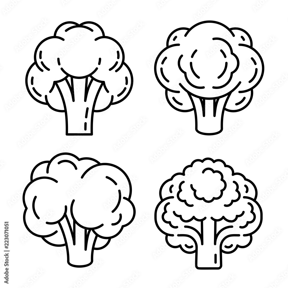 Poster broccoli icon set. outline set of broccoli vector icons for web design isolated on white background