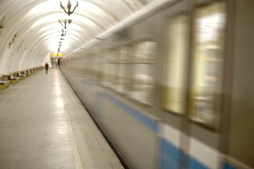 Blurred Train Moving at Subway Station