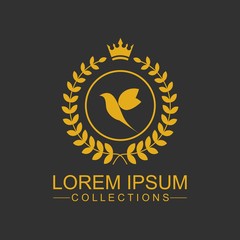 Golden Bird logo vector flat, crown vector with leaf