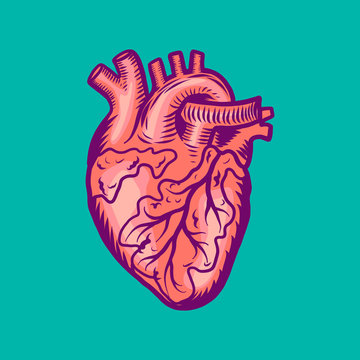 Tattoo human heart icon. Hand drawn illustration of tattoo human heart vector icon for web design