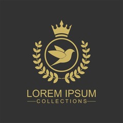 Golden Bird logo vector flat, crown vector with leaf