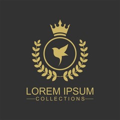 Golden Bird logo vector flat, crown vector with leaf