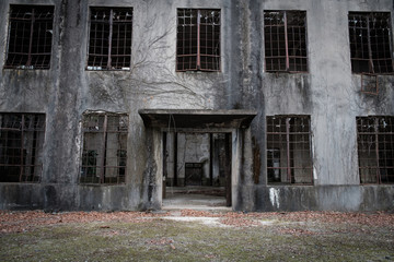 MIYAJIMA, JAPAN - FEB 04, 2018: Abandoned poison factory of war in Miyajima Rabbit island