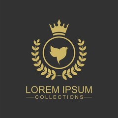 Golden Bird logo vector flat, crown vector with leaf