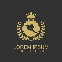 Golden Bird logo vector flat, crown vector with leaf