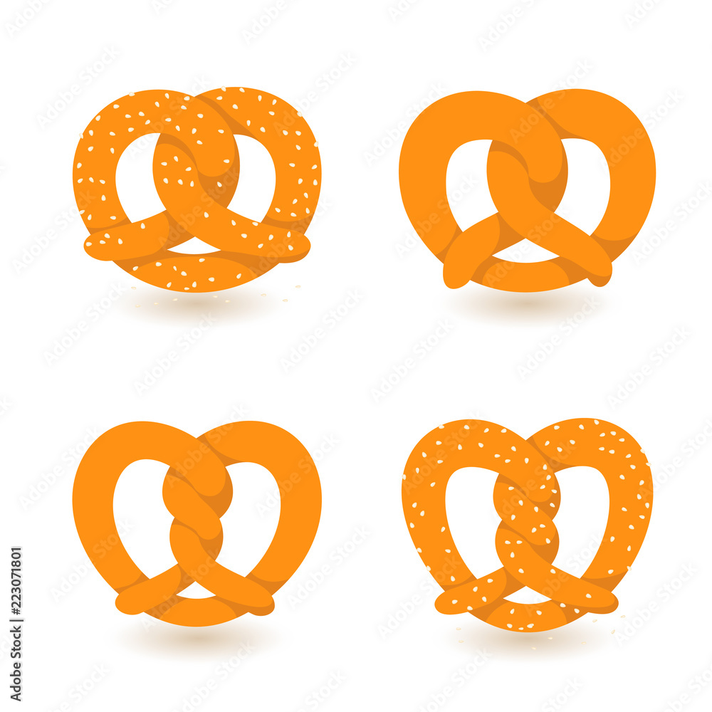 Poster pretzel icon set. flat set of pretzel vector icons for web design