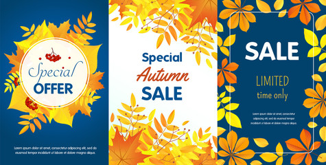 Autumn sale banner set. Flat illustration of autumn sale vector banner set for web design