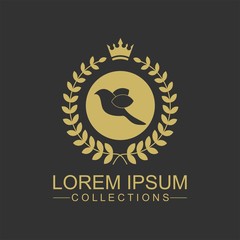 Golden Bird logo vector flat, crown vector with leaf