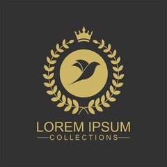 Golden Bird logo vector flat, crown vector with leaf