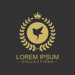 Golden Bird logo vector flat, crown vector with leaf