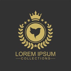 Fototapeta premium Golden Bird logo vector flat, crown vector with leaf