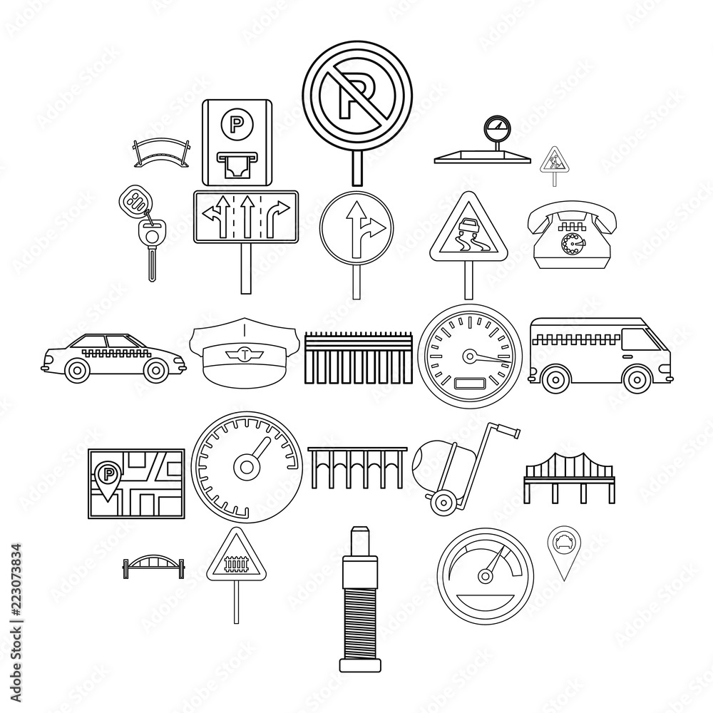 Poster pavement icons set. outline set of 25 pavement vector icons for web isolated on white background