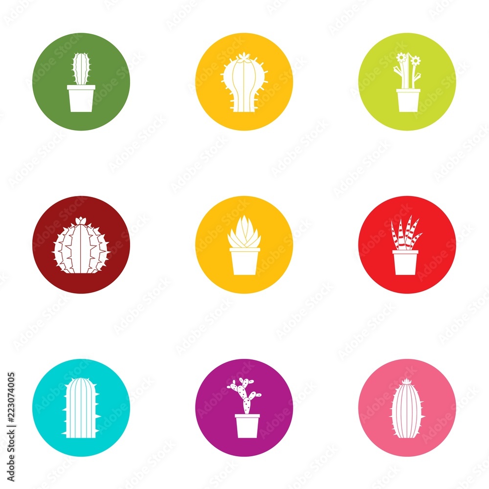 Poster home cactus icons set. flat set of 9 home cactus vector icons for web isolated on white background