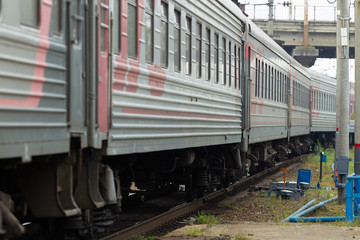 Obraz premium The railway junction on a cloudy day. Natural light. Landscape