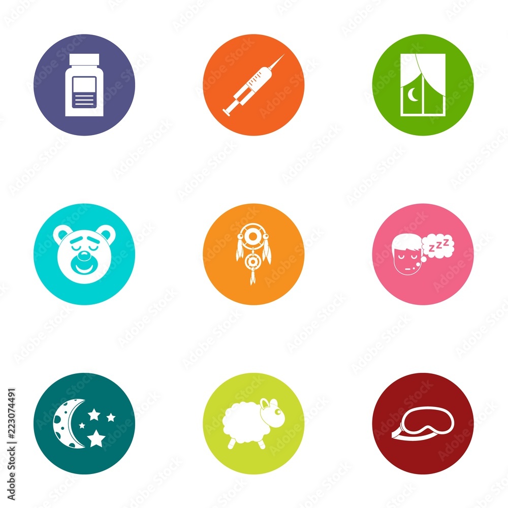Poster soporific icons set. flat set of 9 soporific vector icons for web isolated on white background