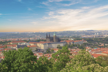 Beautiful view of St. Vitus Cathedral, Prague Castle and Mala Strana in Prague, Czech Republic