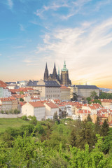 Beautiful view of St. Vitus Cathedral, Prague Castle and Mala Strana in Prague, Czech Republic