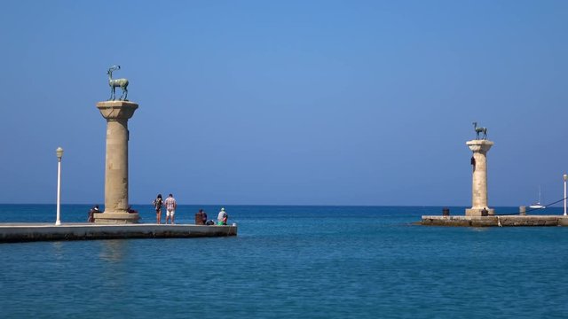 The entrance to the harbor and possible location of the Colossus of Rhodes, Greece