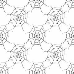 Spider web seamless pattern vector illustration. Hand drawn sketched web background