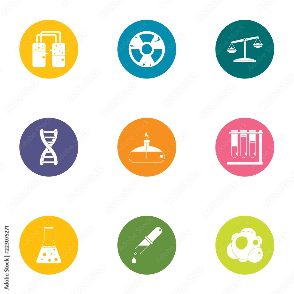 Poster chemical experiment icons set. flat set of 9 chemical experiment vector icons for web isolated on wh