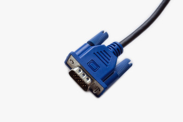 VGA cable of blue color on a white