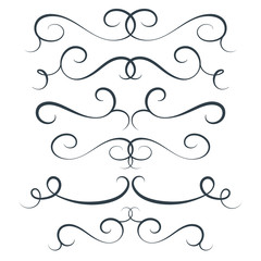 Vector flourish set, scroll collection, curl decoration elements, vintage top and bottom decor - obrazy, fototapety, plakaty