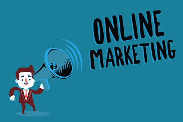 Writing note showing Online Marketing. Business photo showcasing form advertising which uses Internet deliver customer needs.