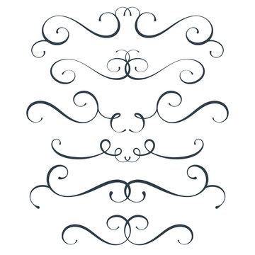 Vector flourish set, scroll collection, curl decoration elements, vintage top and bottom decor