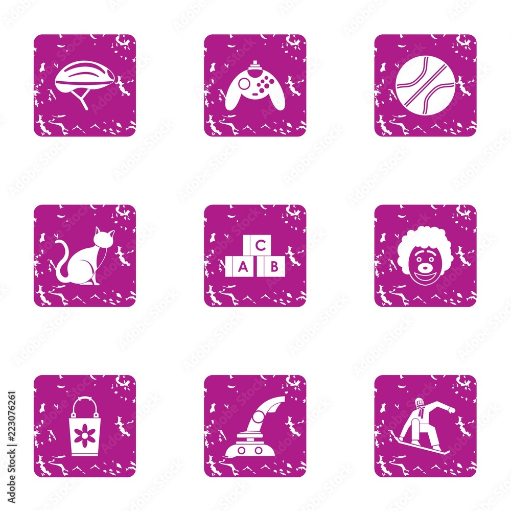 Poster game machine icons set. grunge set of 9 game machine vector icons for web isolated on white backgrou
