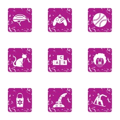 Game machine icons set. Grunge set of 9 game machine vector icons for web isolated on white background