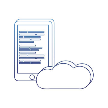 degraded outline smartphone and cloud data with programming code