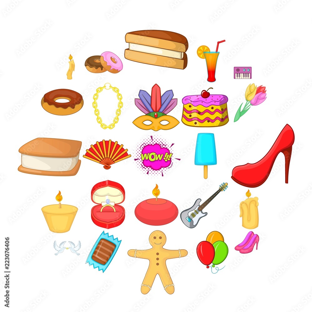 Poster outing icons set. cartoon set of 25 outing vector icons for web isolated on white background