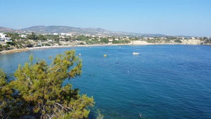 Fototapeta na wymiar The beautiful Coral Bay Beach Pafos in Cyprus