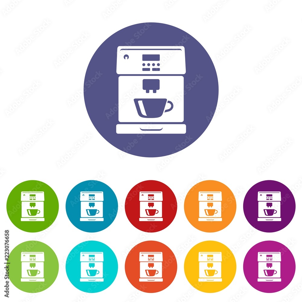 Poster coffee machine icons color set vector for any web design on white background