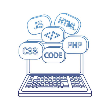 degraded outline laptop with data code system program
