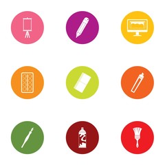 Drawing course icons set. Flat set of 9 drawing course vector icons for web isolated on white background