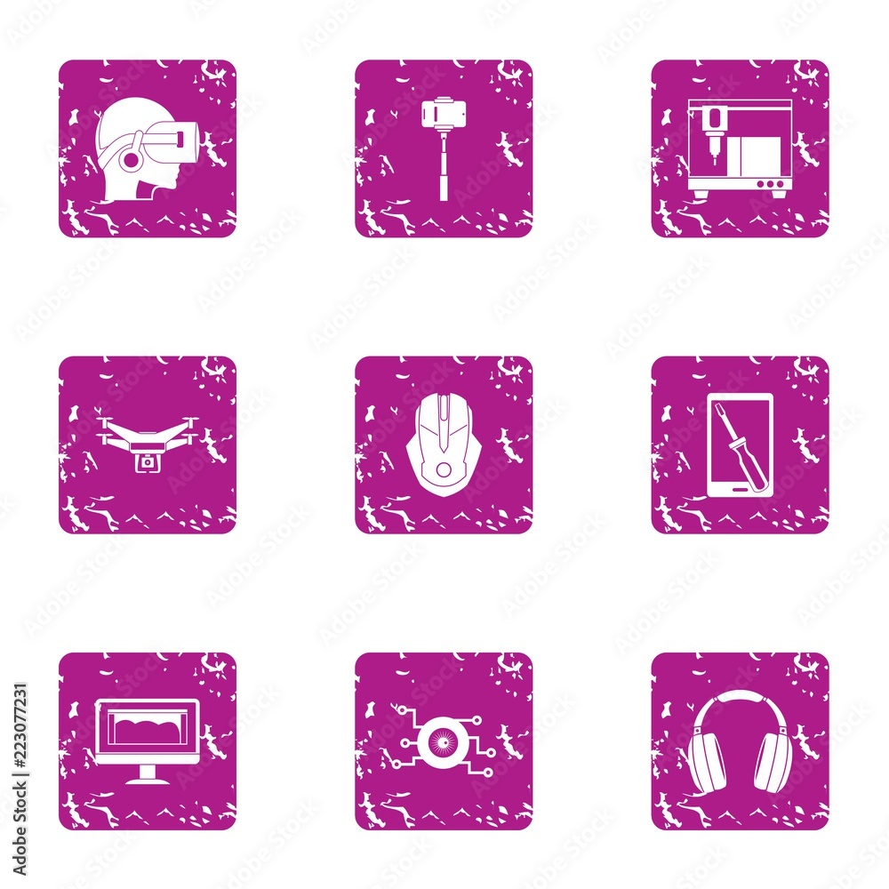Aufkleber virtual training icons set. grunge set of 9 virtual training vector icons for web isolated on white 