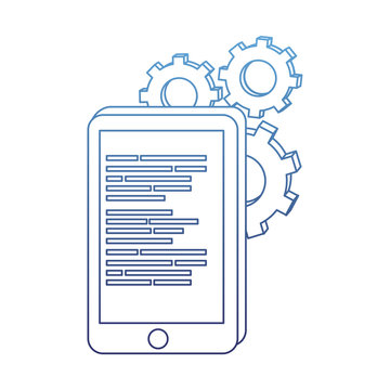 degraded outline smartphone with data code and industry gears