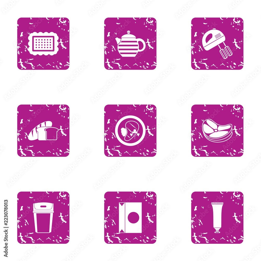 Poster dough icons set. grunge set of 9 dough vector icons for web isolated on white background