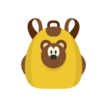 Cute bear backpack icon. Flat illustration of cute bear backpack vector icon for web design