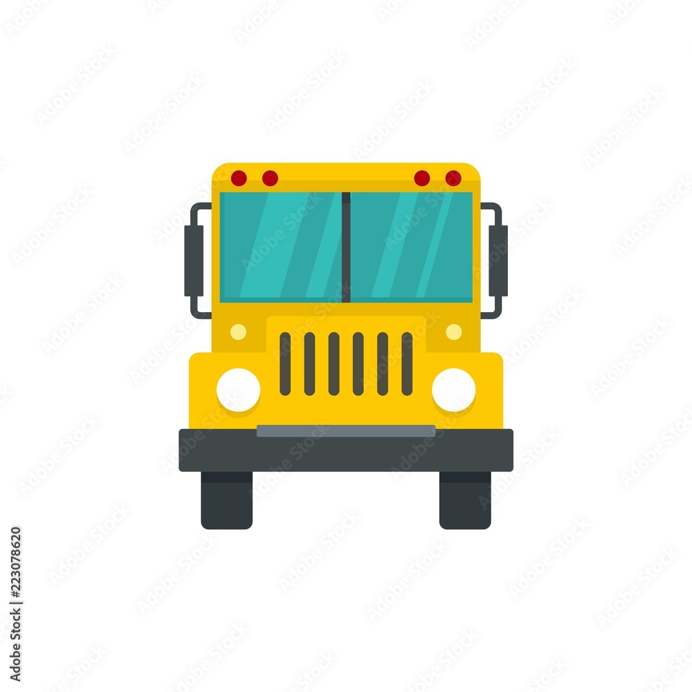 Poster front of school bus icon. flat illustration of front of school bus vector icon for web design