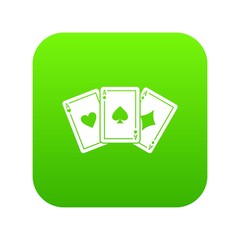 Three aces playing cards icon digital green for any design isolated on white vector illustration