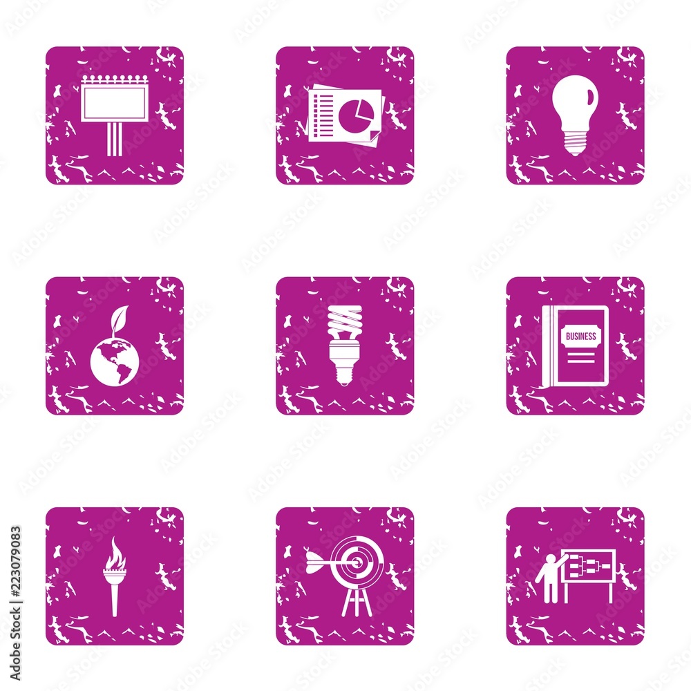 Aufkleber energy development icons set. grunge set of 9 energy development vector icons for web isolated on wh