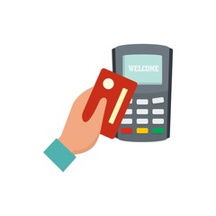 Credit card pay device icon. Flat illustration of credit card pay device vector icon for web design
