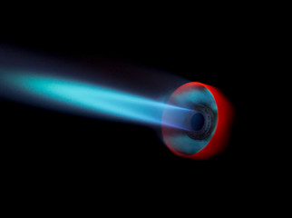 Industrial natural gas burner isolated on black background