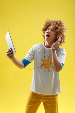 With a tablet of young men
