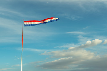 The croation flag on a windy day on daylight