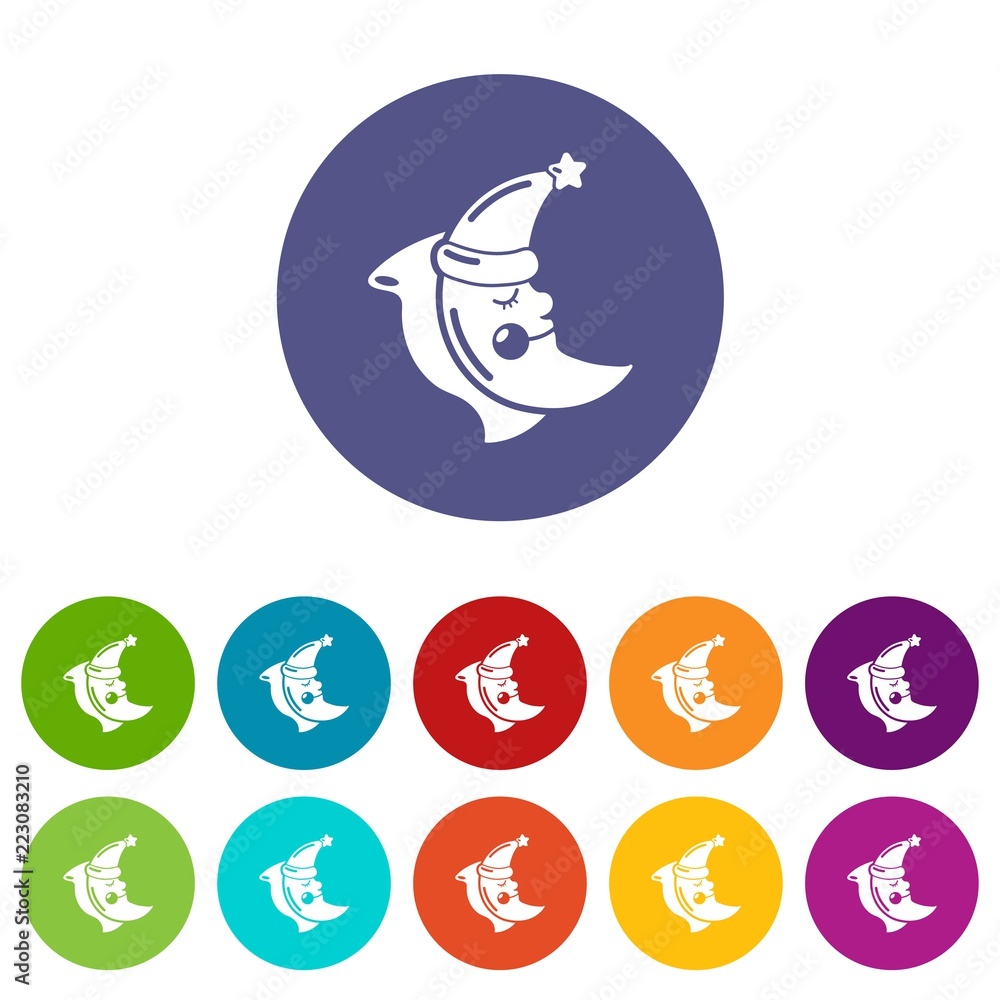 Aufkleber sleeping moon icons color set vector for any web design on white background