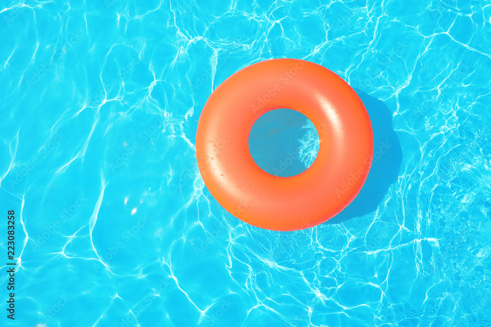 Canvas Prints Inflatable ring floating in swimming pool on sunny day, top view