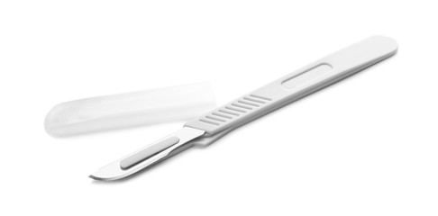 Surgical scalpel on white background. Medical tool